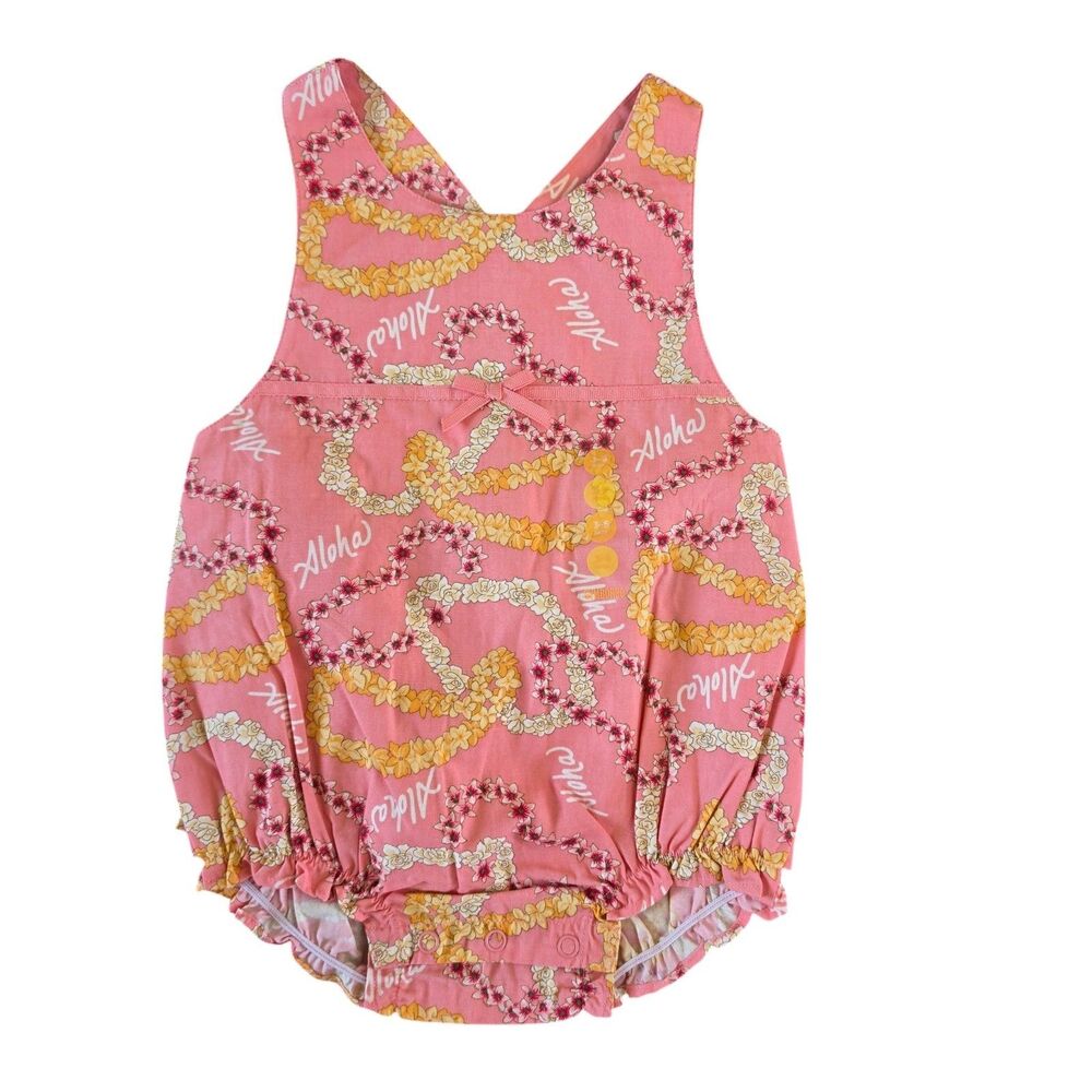Vintage Gymboree Baby Girl Romper 3-6 Months Pink Aloha Hawaiian Print 2004 New